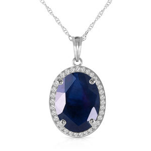 14K. SOLID GOLD NECKLACE WITH NATURAL DIAMONDS & SAPPHIRE (White Gold)